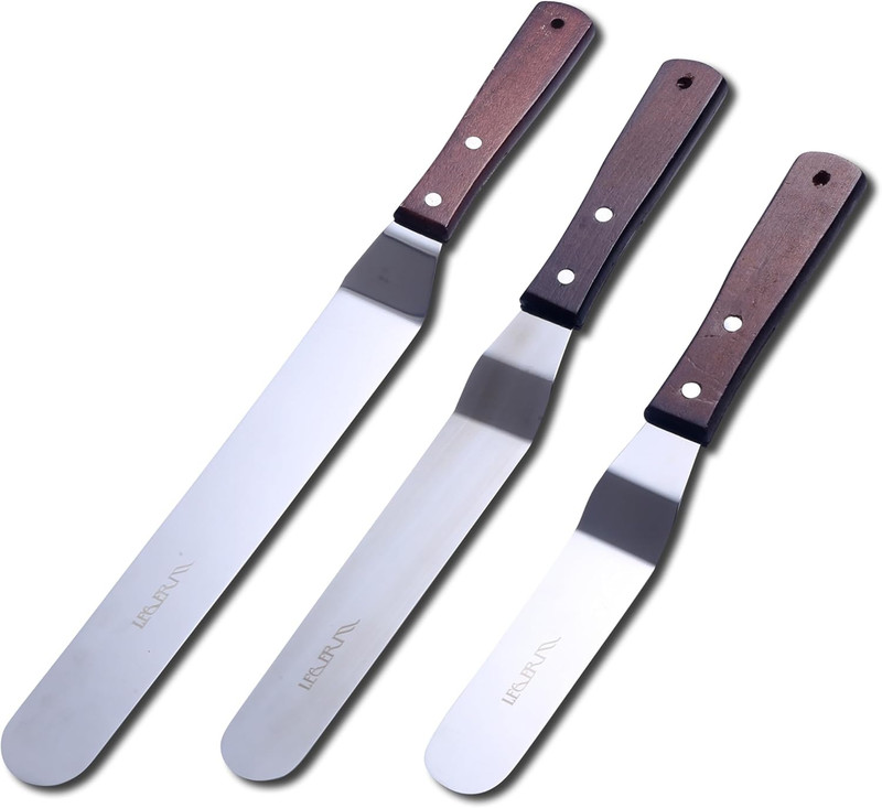 Cake Decorating Angled Icing Spatula Set of 6 8 & 10 Inch Wooden Handle Stainles gallery
