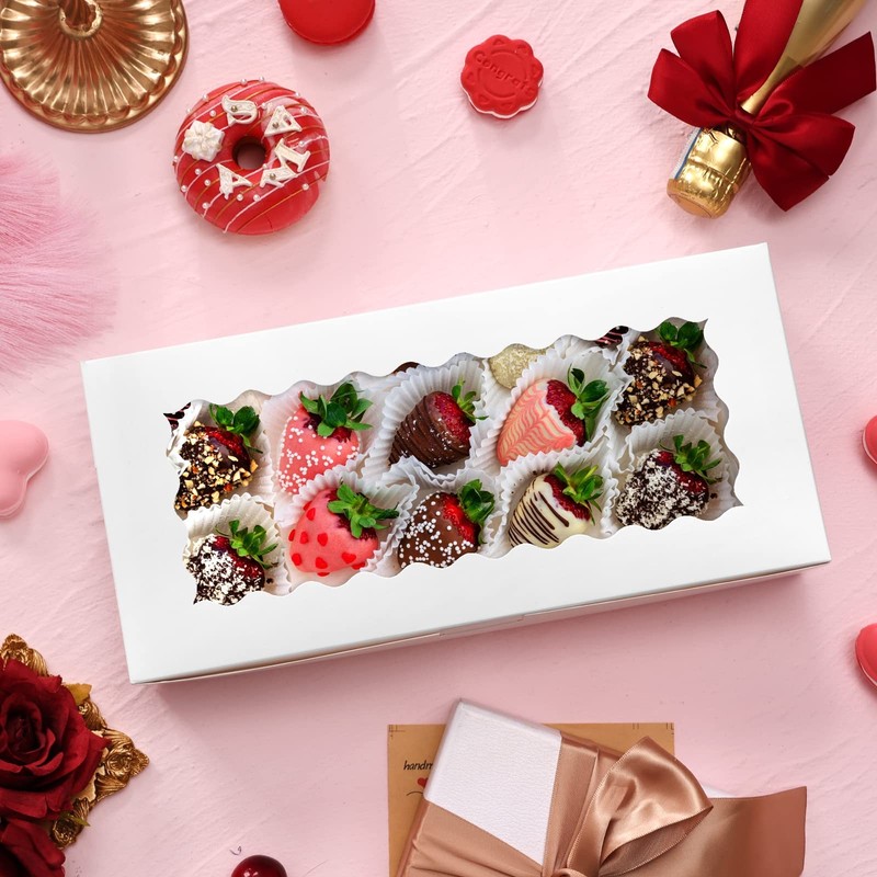30pcs Auto-Popup Cookie Boxes, 12x5.5x2.5 Inch White Bakery with Window for T... gallery