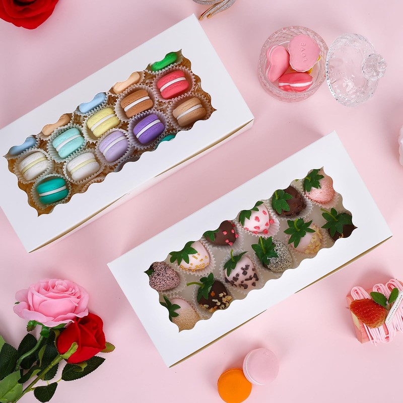30pcs Auto-Popup Cookie Boxes, 12x5.5x2.5 Inch White Bakery with Window for T... gallery