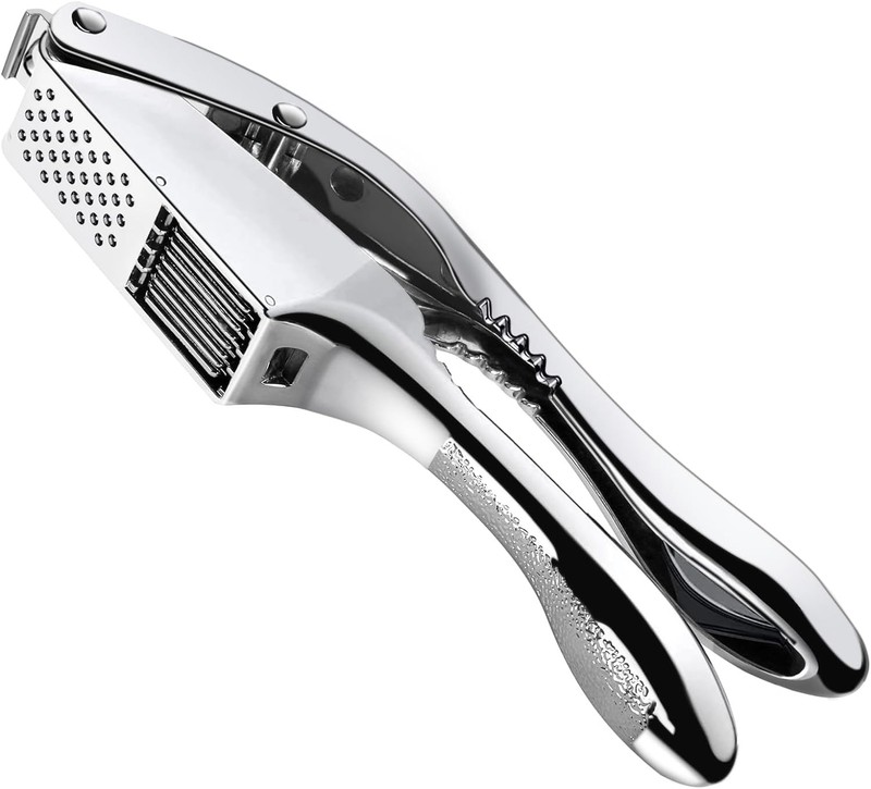 Garlic Press 2 in 1, Stainless Steel Blade, Effortlessly Crush, Small, Silver