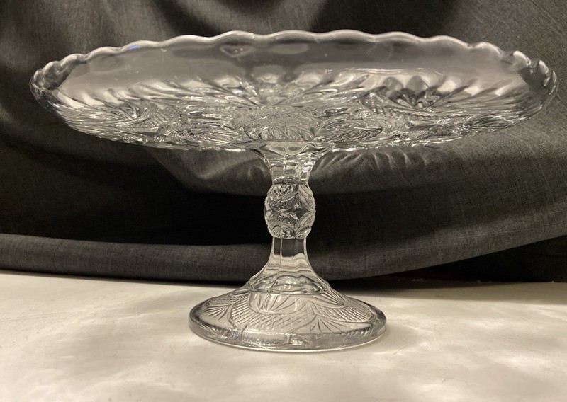 Vintage 9.5” Pineapple Pattern? Pressed Glass Pedestal Pastry Cake Plate gallery