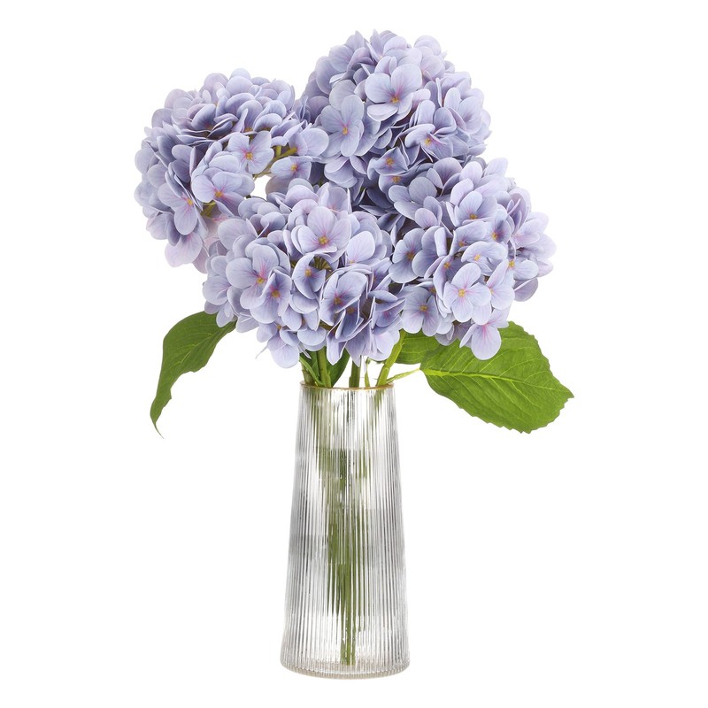 4pcs Artificial Hydrangea Flower 18.5″ Latex Faux Hydrangea Flower, Light Purple