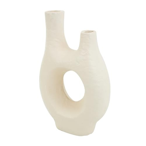 Paper Mache Decorative Vase Abstract Rounded Centerpiece 9" x 4" x 14" Beige gallery