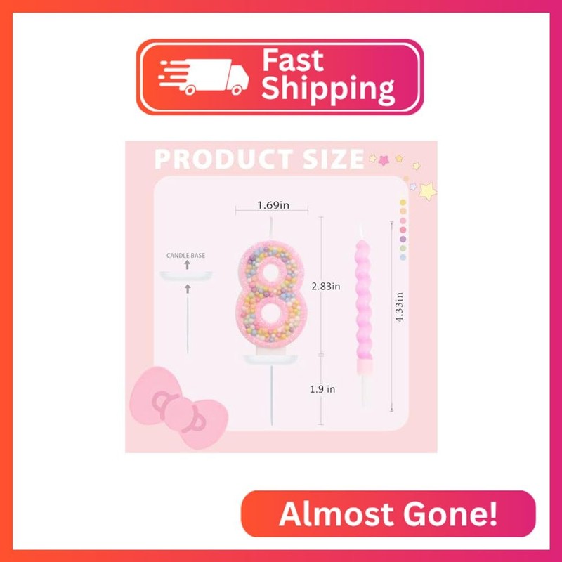 FAMGift Number 8 Birthday Candle with 12 Pcs Spiral Candles, Colorful Macaron Ca gallery