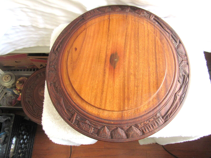 Vintage 16" Across Covered Wooden Lazy Susan Tiki Cake Plate gallery