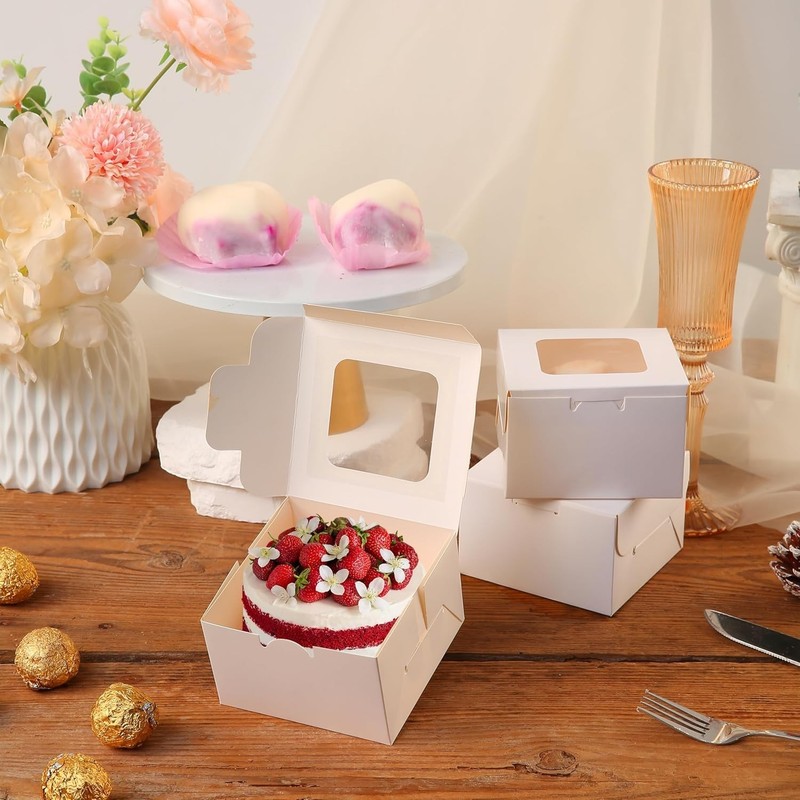 50pcs White Cookie Boxes 4x4x2.5 Inches Treat Boxes with Window for Gifting, NEW gallery
