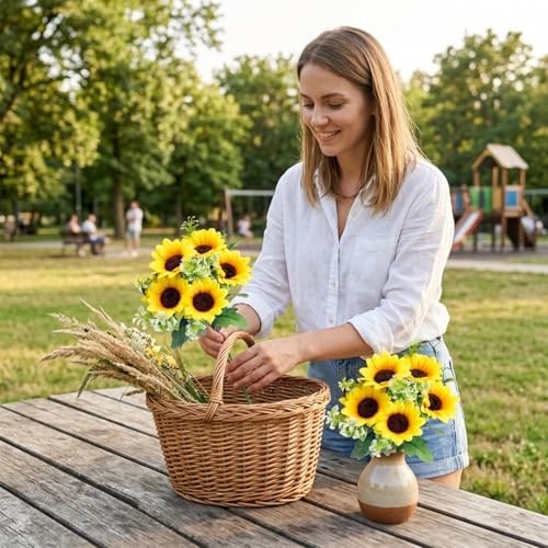 3 Bouquets with Five Stems Each, 12inch Fake Sunflowers, Sunflowers Artificial gallery