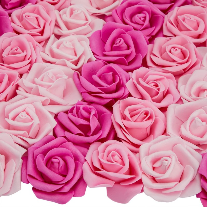 Bright Creations Artificial Flowers Foam Rose Heads – 3 X 1.2 In Mixed Pink
