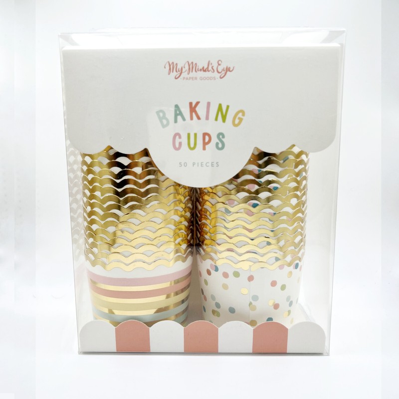 NEW My Minds Eye Gold Foiled Polka Dot and Stripes Baking Cups – 50 Count
