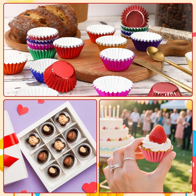 400 PCS Mini Foil Cupcake Liners, Colorful Baking Cups Metallic Muffin Wrapper gallery