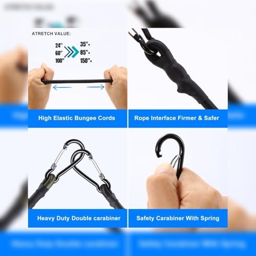 Carabiner Bungee Cords 2 ft Bungie Strap with Clips for 24inch4pcsBlack gallery