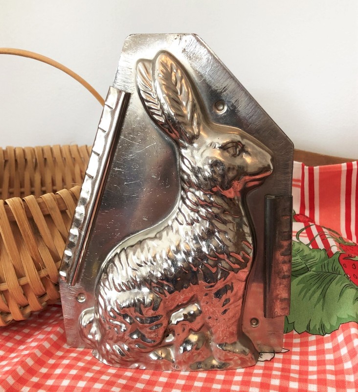Antique Large Vintage Chocolate Candy Mold Sitting Easter Bunny Rabbit 8" Tall gallery