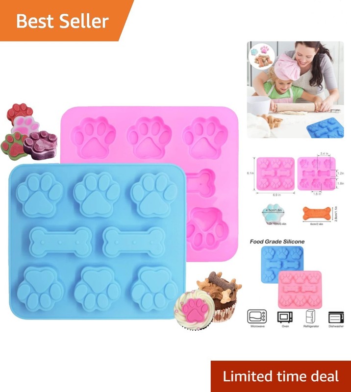 2 Pack Silicone Molds – Puppy Dog Paw & Dog Bone Shapes for Baking Chocolate,…