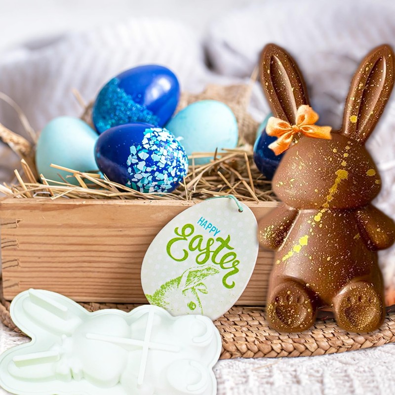 3Pcs Large Bunny Mold Easter Egg Silicone Mold for Chocolate, 3D Rabbit Bunny... gallery