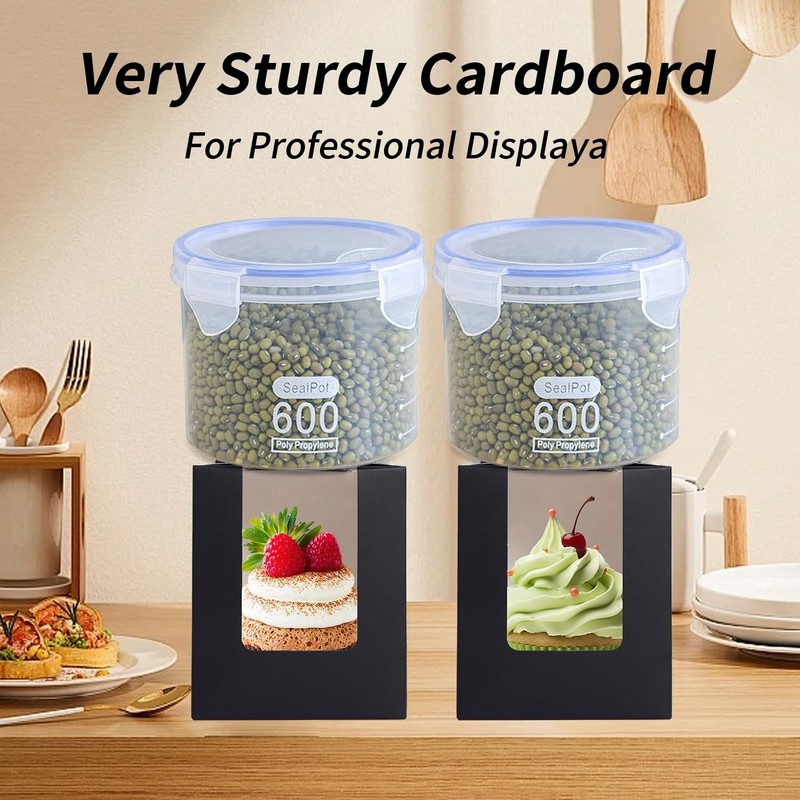 120pcs Cupcake Boxes with Window and Handle Individual Disposable Black Singl... gallery