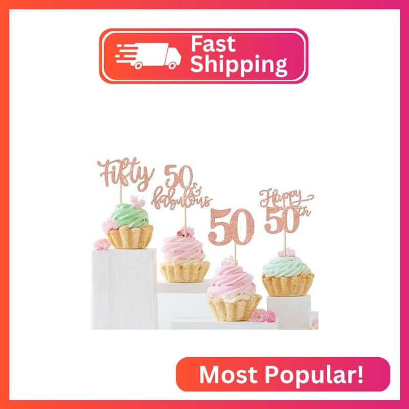 Rsstarxi 24 Pack 50th Birthday Cupcake Toppers Glitter 50 Fabulous Cake Decorati