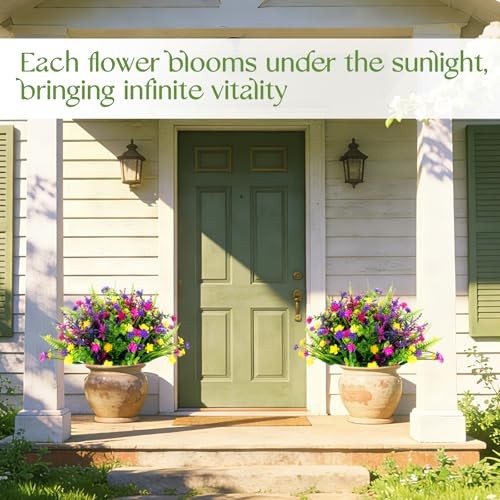 Artificial Flowers for Outdoors, Faux Flowers, UV 12 Bundles Multi Color gallery