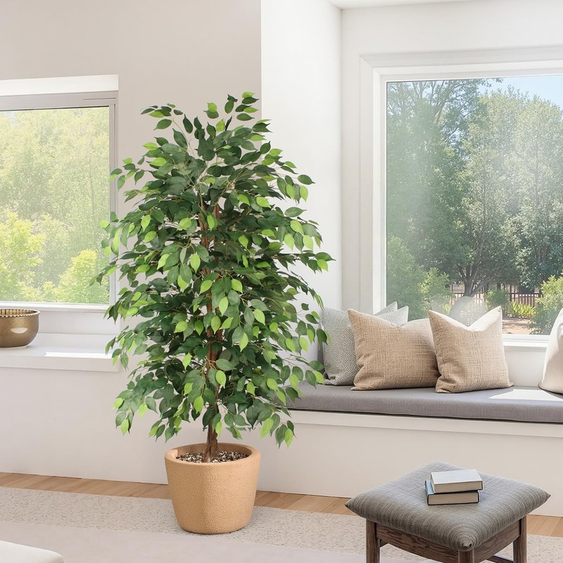 Aqugq Ficus Tree Artificial 6Ft Tall Fake Tree Realistic Leaves Trunk gallery