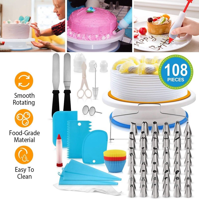 108Pcs DIY Baking Cupcake Cake Decorating Supplies Tool Kit Turntable Stand Pen gallery
