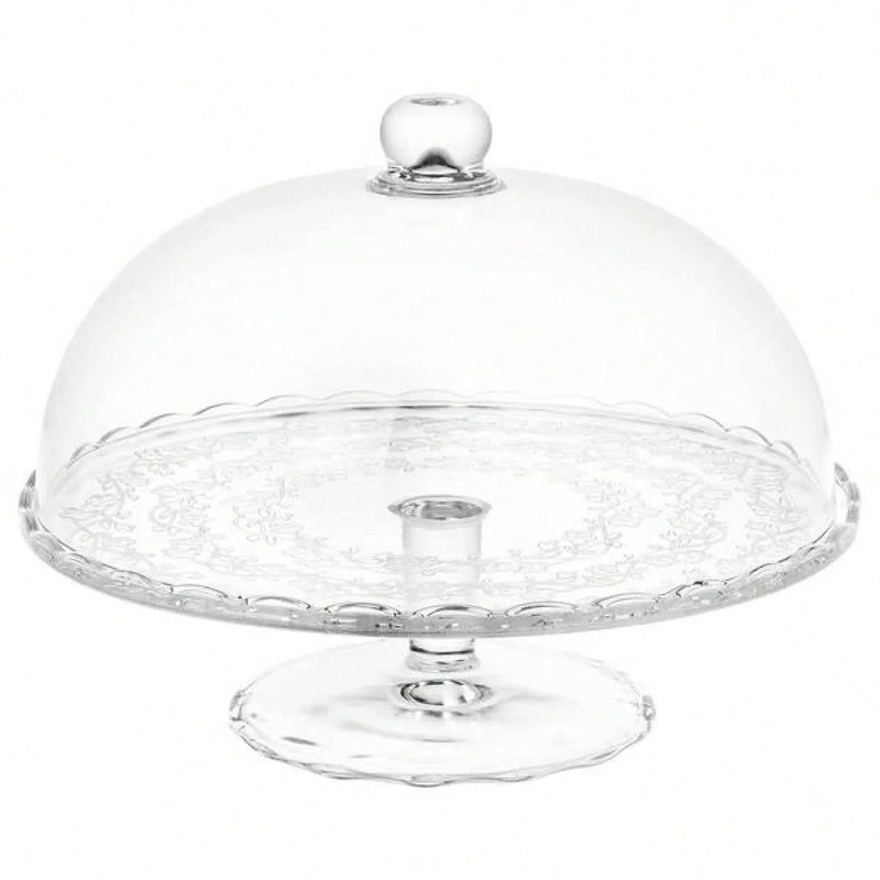 11 Inch Glass Cake Stand with Lid Clear Dessert Display Dome
