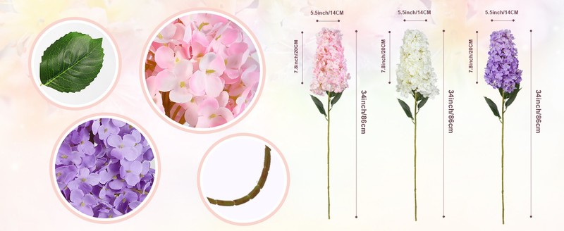 4pcs White Hydrana Artificial Flower, 33.5" Long Stem Real Touch Conical gallery