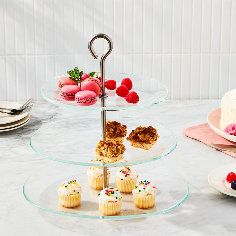 Glass 3 Tier Stand 12.87x13 W/ Heavy Duty & Dishwasher Safe For Cupcakes gallery