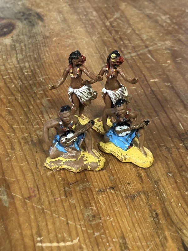 1970s Plastic Hula & Luau Hawaiian Guitar Figure Hawaii Cake Toppers Hong Kong