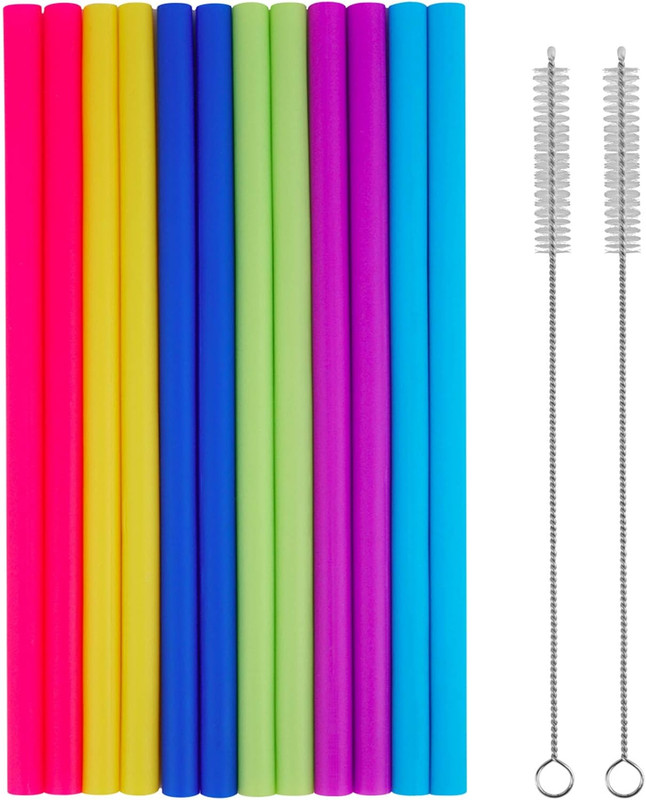 Tifanso 14PCS Reusable Silicone Straws with Cleaning Brushes, 10″ Flexible Extra