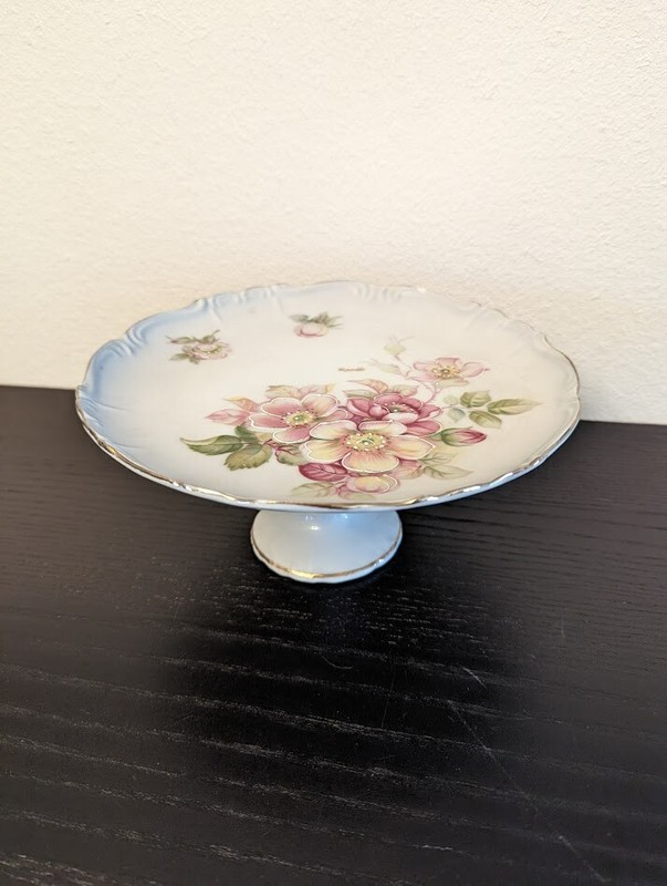 Kalk Vintage Hand Painted & Signed Renee 8.25” Cake Plate w/ Stand VGC