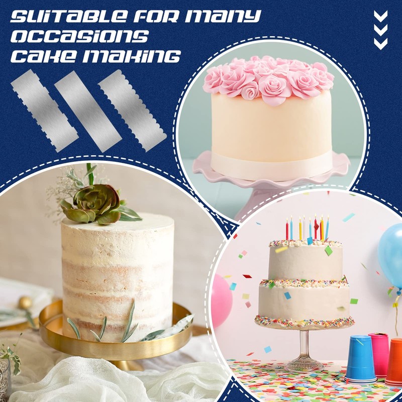 Stainless Steel Cake Scraper 12" Double Sided Patterned Comb 3 PCS Smoother gallery