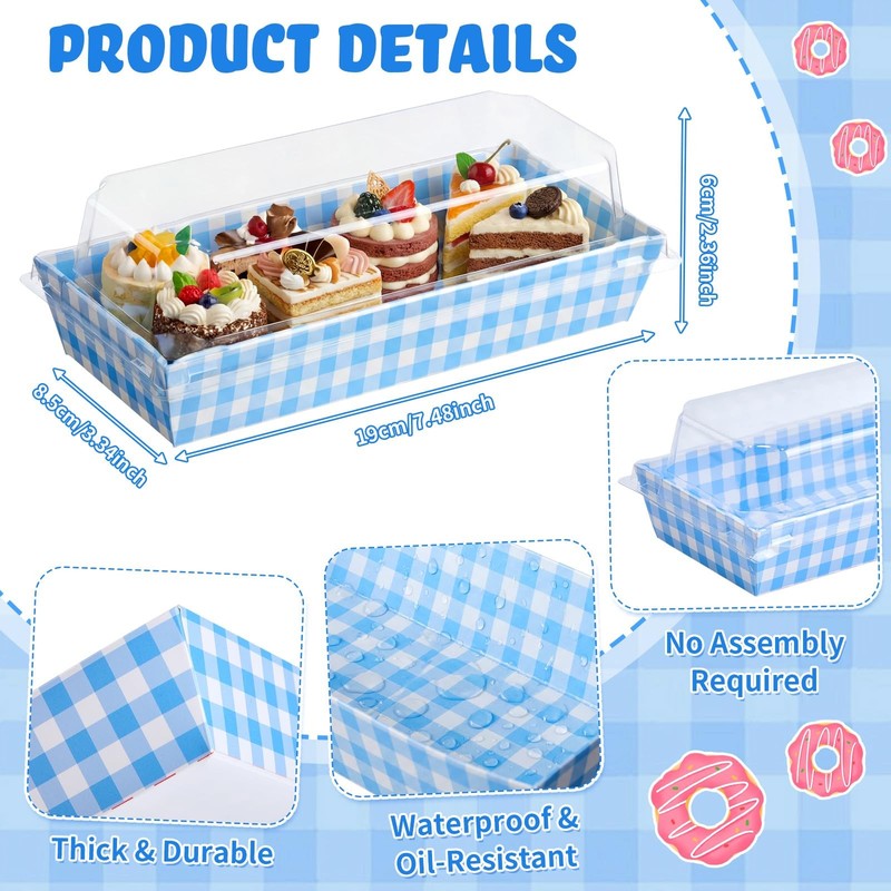 50 Pack Blue Plaid Cookie and Snack Boxes with Clear Lids Disposable Dessert ... gallery