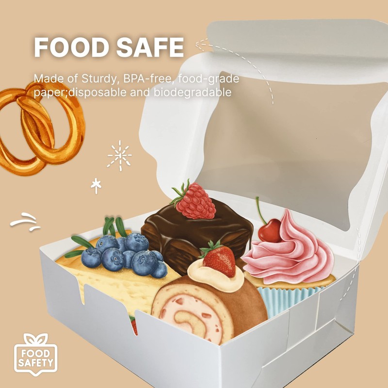 White Paper Bakery Boxes - 50-Pack Pastry Boxes with Window for Cookies, Choc... gallery