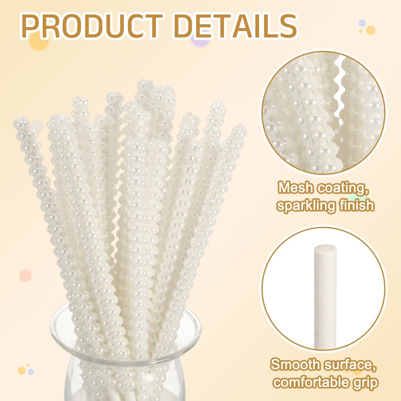 24 Pcs Bling Cake Lollipop Sticks, Glitter Rhinestone Lollipop Sticks, Pearl gallery