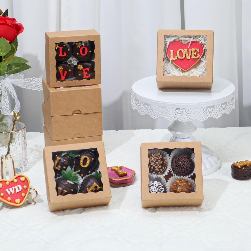 50-Count 4x4x2 inches Food-Safe Brown Bakery Boxes - Multi-Use Pastry & Treat... gallery