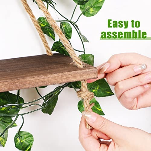 3 Set Artificial Ivy LED Floating Plant Shelves Wood Hanging Dorm Wall Decor gallery