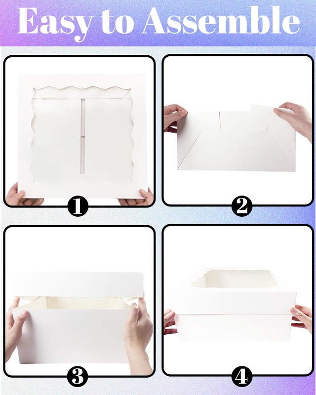 18 Sets White 12x12x8 Inch Cake Box with Window 12 Board Silk Ribbon gallery