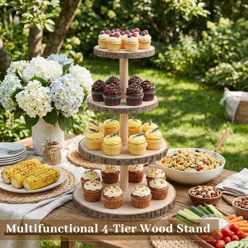 4-Tier Cupcake Stand - Rustic Tiered Dessert Display for Weddings & Parties gallery
