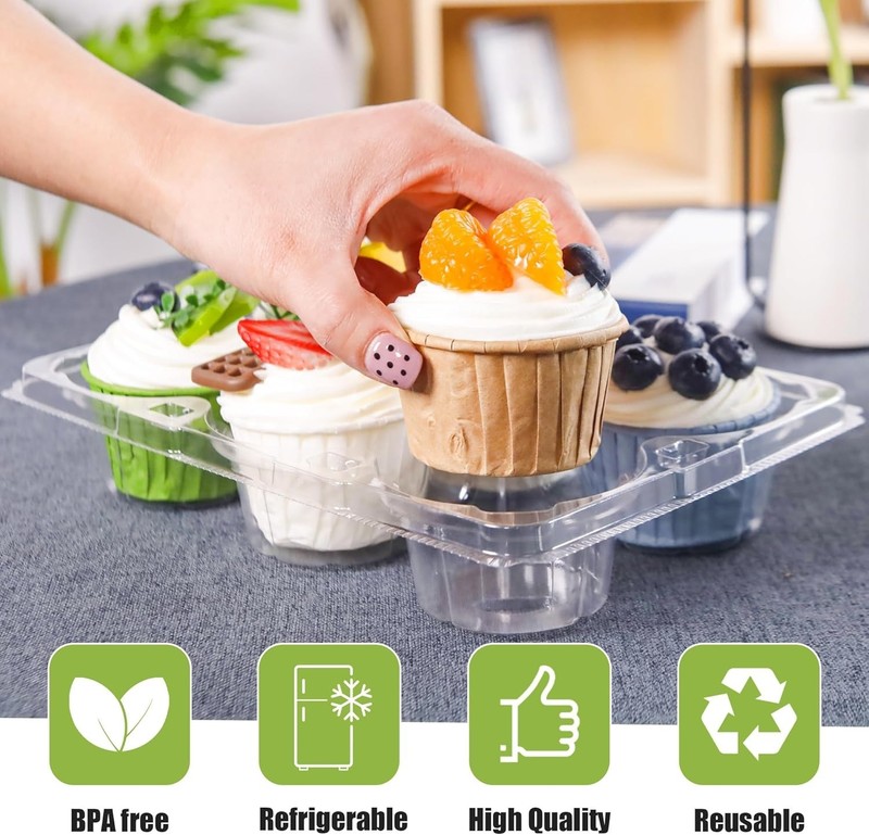 60 Pack Clear Plastic Cupcake Containers with Tall Dome Lids, Standard Size gallery