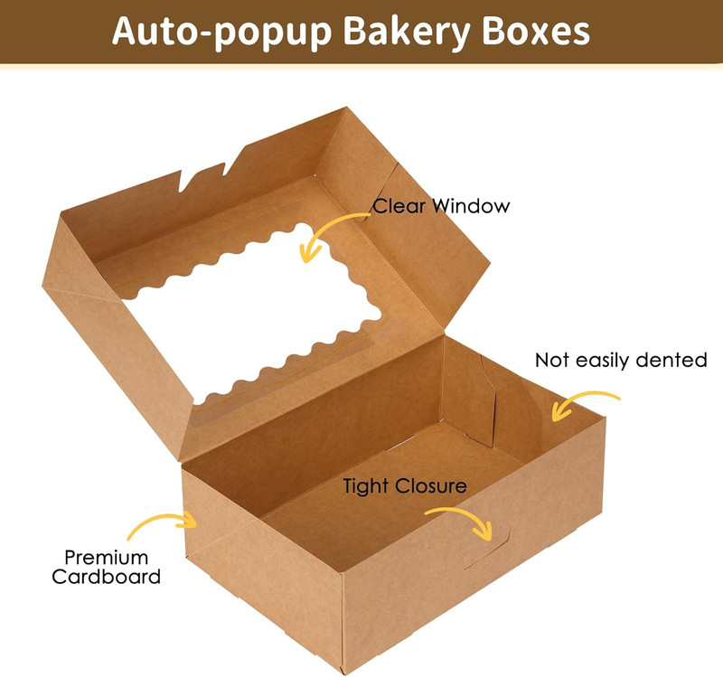 Moretoes 45pcs Cookie Boxes with Window, 9x6x3 Inch Brown Auto-Popup Bakery Boxe gallery
