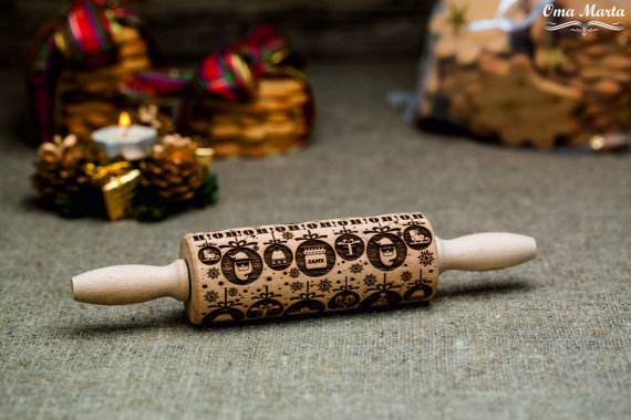 Mini Rolling Pin Laser Engraved Rolling Embossed Dough Roller Christmas pattern gallery