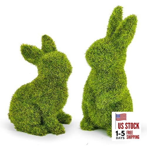 Easter Bunny Decorations,Resin Moss Bunny Figurine,Garden Artificial Small-2pcs