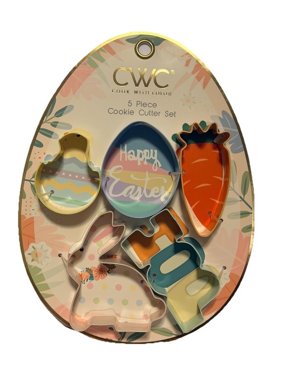 CWC Cook with Color 5 Piece Spring Easter Metal Cookie Cutter Set