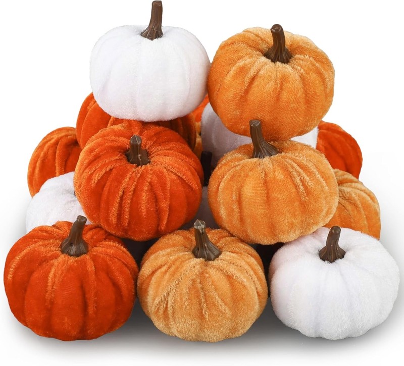 18 Pcs Fall Artificial Veet Pumpkins Fake Fabric Pumpkin Faux Fo
