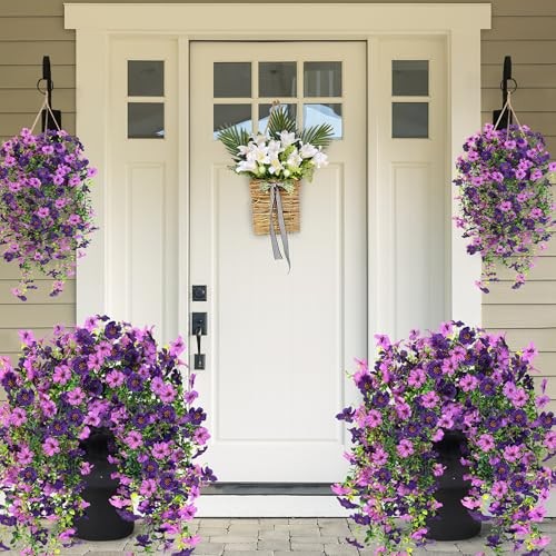 Artificial Fake Hanging Flowers Plants for Outdoor Outside Purple & Magenta gallery