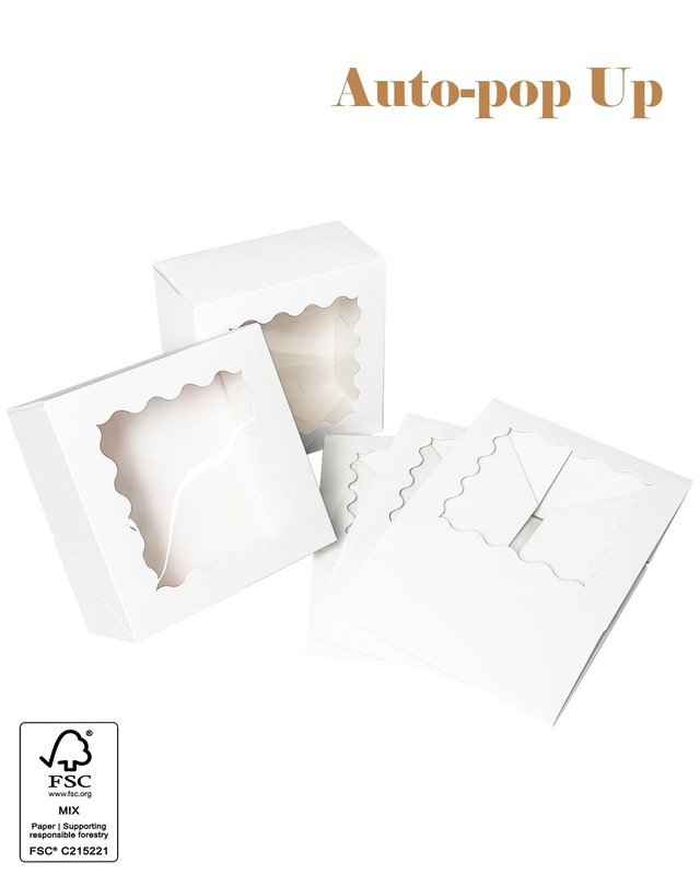 60 PCS White AutoPop Cookie Box Window 6x6x3 Inch Pastry Bakery Packaging gallery