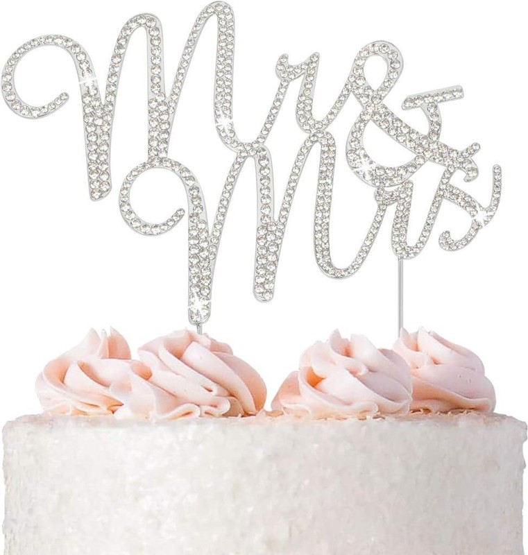 Mr & Mrs Wedding Cake Topper Crystal Silver Metal Wedding Anniversary Party