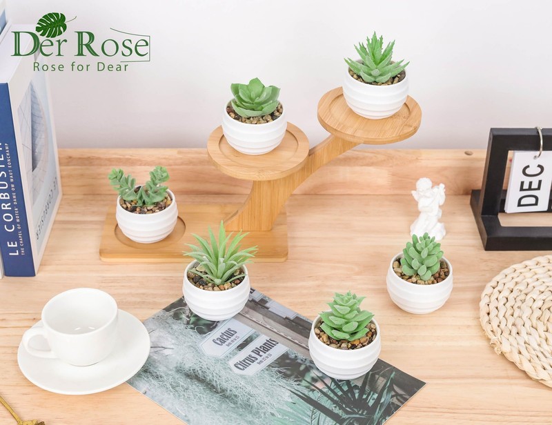 Der Rose 6 Pack Fake Plants Small Realistic Succulents 3.14"H × 2.3"W, Green gallery