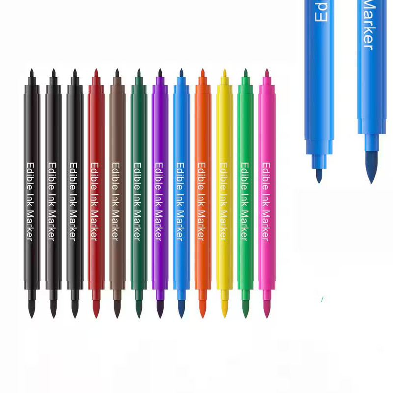 12 Pack Dual Tip Food Grade Edible Marker Pens Multicolor for Decorating Fondant