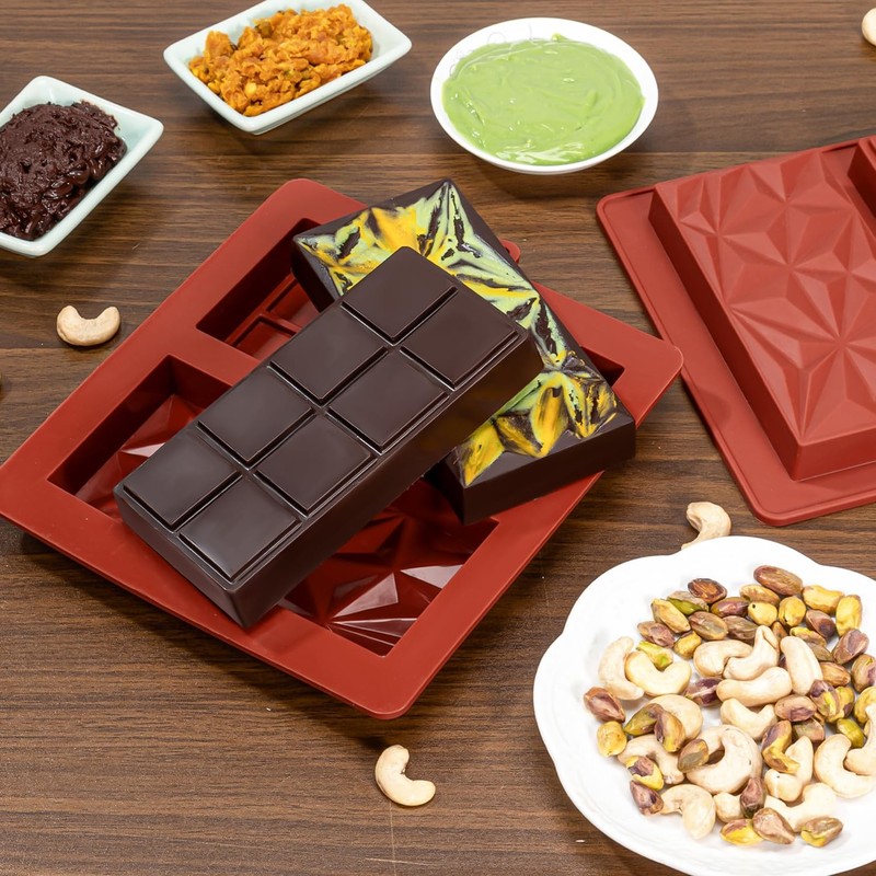 Deep Dubai Chocolate Bar Mold 1 inch 2 PCS Silicone Pistachio Candy Mold gallery