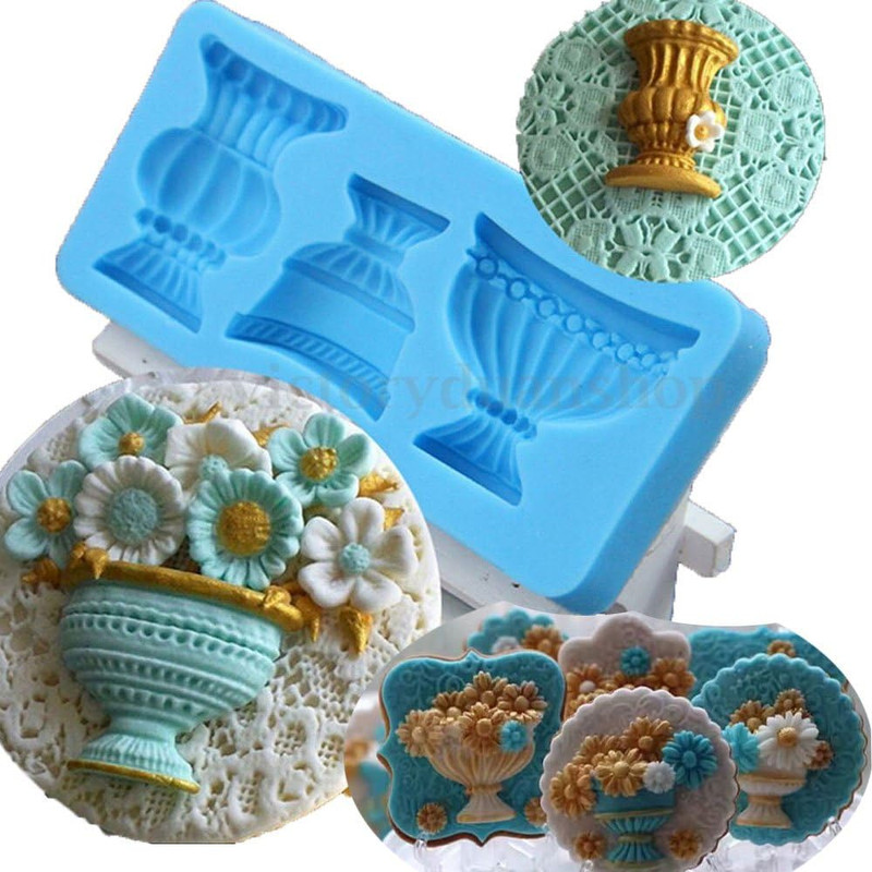 Flower Urns Vases Pots Silicone Mould Cake Fondant Gum Paste Mold for Sugar Past